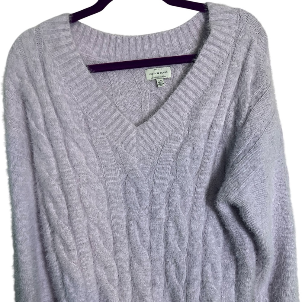 Lucky Brand Light Purple Cable Knit V-Neck Women’s Sweater Violet-Size Large
